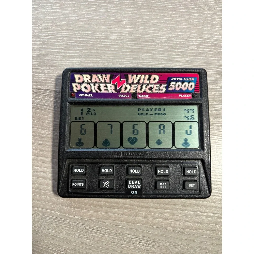Radica Draw Poker Wild Deuces 5000 Handheld Electronic Game Vintage Model 1414